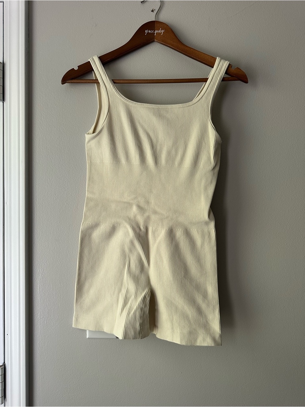 Amazon Essentials Cream Ribbed Tank Romper